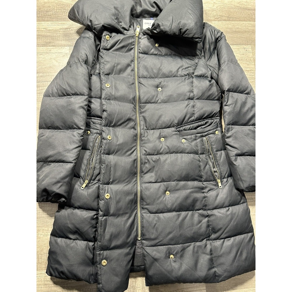 Cole Haan Signature Womens Black Down & Feather Puffer Coat Hooded Medium - Picture 5 of 16